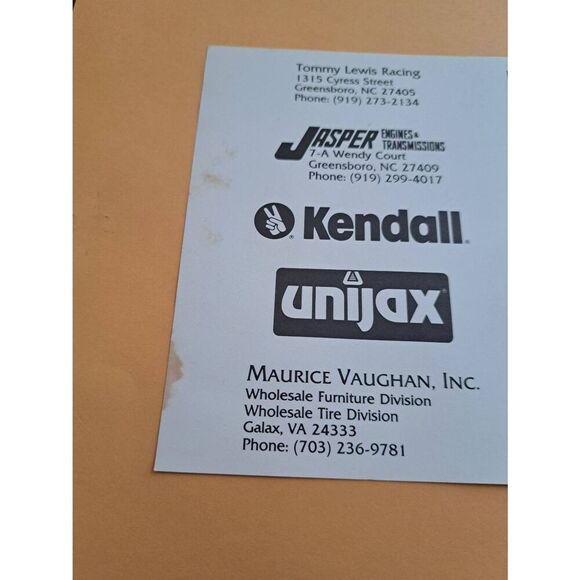 VINTAGE TOMMY LEWIS RACING 81 JASPER ENGINES PONTIAC NASCAR DRIVER CARD 6x9 RARE - Picture 5 of 6